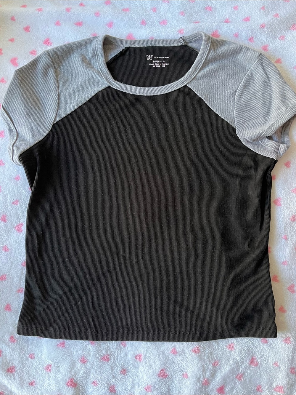 No Boundaries Black Crop Top with Gray Raglan Sleeves